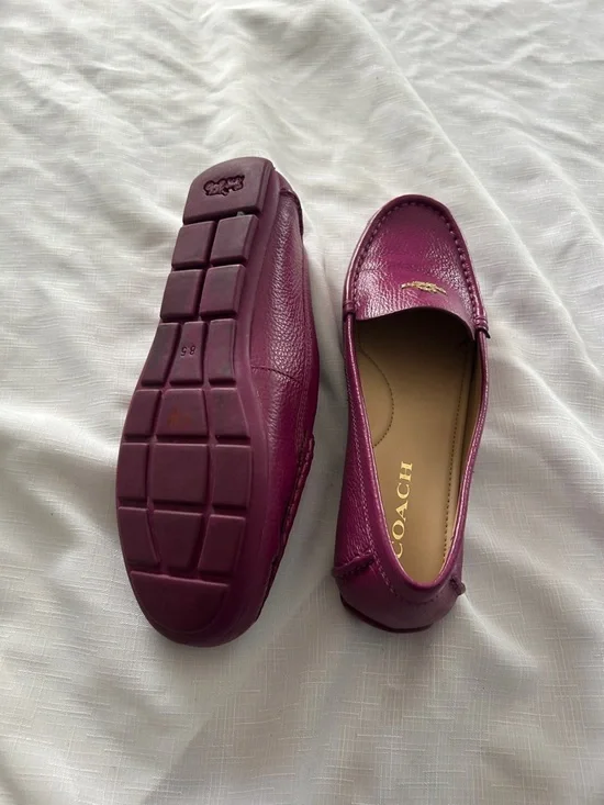 Coach Plum/Purple Leather Driving Loafers with Gold Logo - Picture 6 of 8